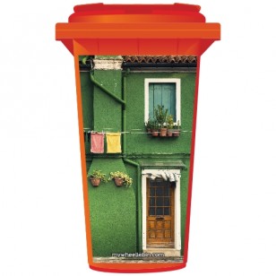 Green Mediterranean Style House Wheelie Bin Sticker Panel